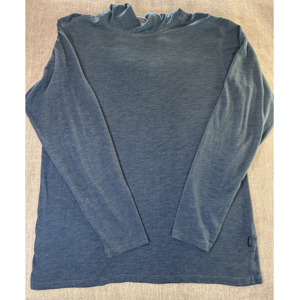 KUHL Mens Large Blue Heathered Organic Cotton Blend Long Sleeve Hoodie Pullover